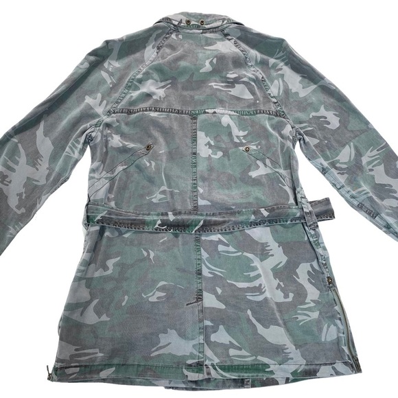 PAM & Gela Camo Lightweight Tencel Trench Coat in Vintage Green Size L - Picture 9 of 13